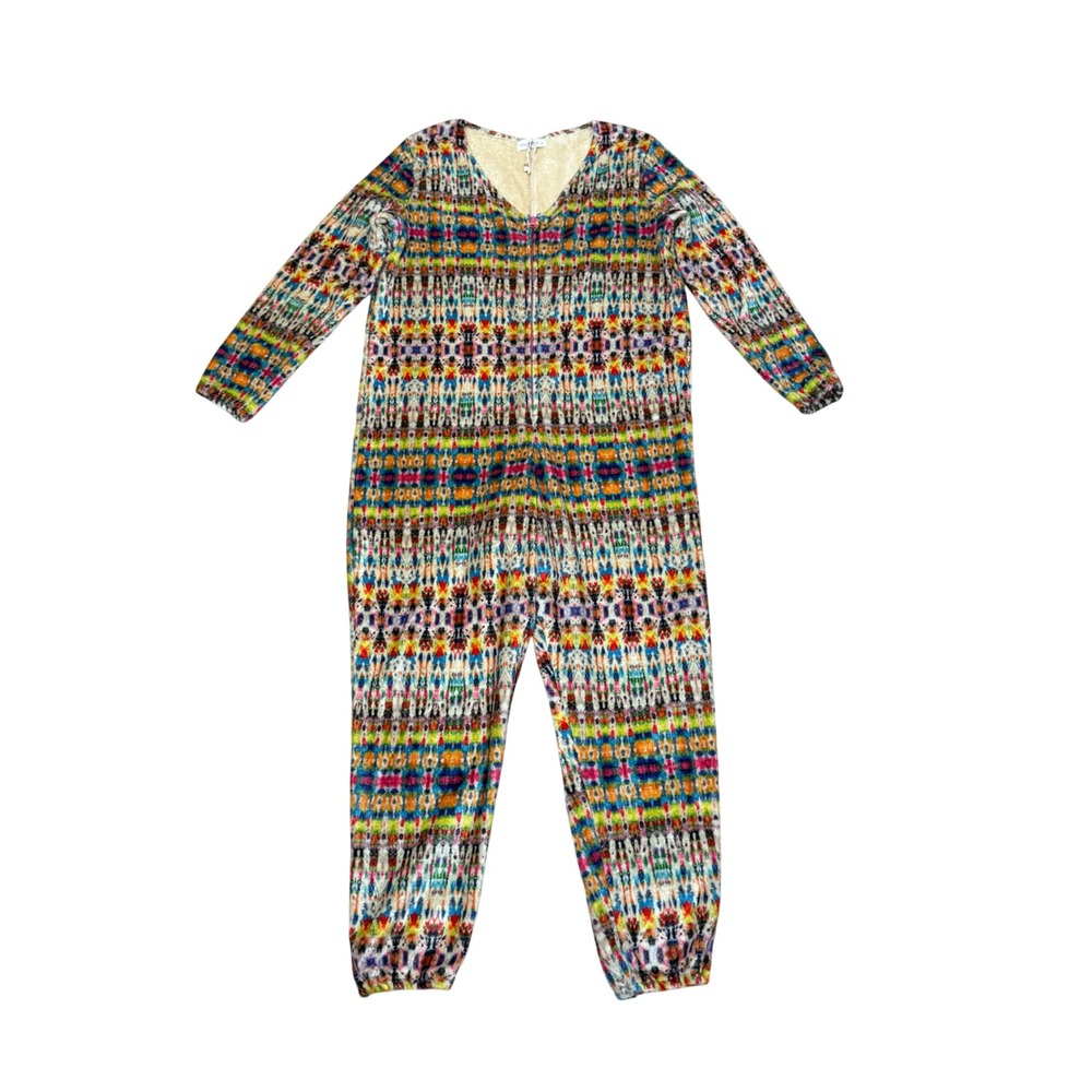 Natural Life Pajama Jumpsuit Medium M Multicolor Fleece Retro Cozy NWOT